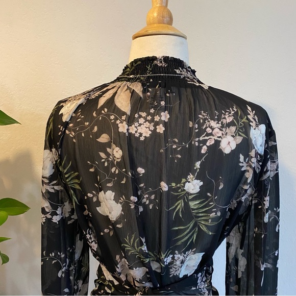 Sheer black floral high neck tie waist blouse - Picture 11 of 15